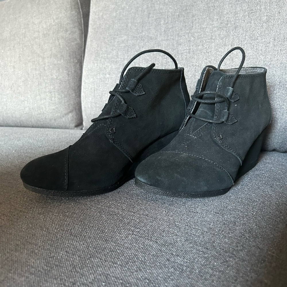 Toms Black Suede Wedge Booties
